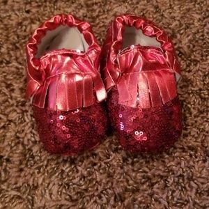 Red sequin moccasins